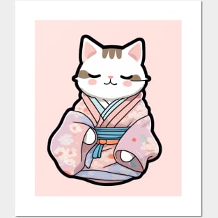 Cute cat in a kimono Posters and Art